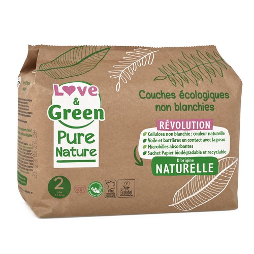 Couches Taille 2 mini - 3 à 6 kg - PURE NATURE LOVE & GREEN