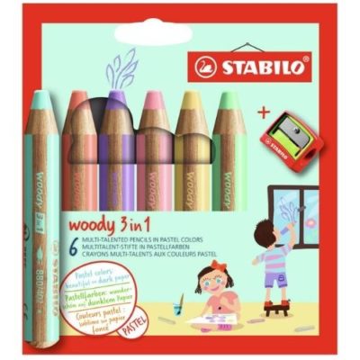 STABILO Woody 3 in 1 - 6 Teile Pastell mit Bleistiftspitzer