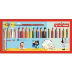 STABILO Woody 3 in 1 - 18 pièces avec pastel, taille crayon et pinceau